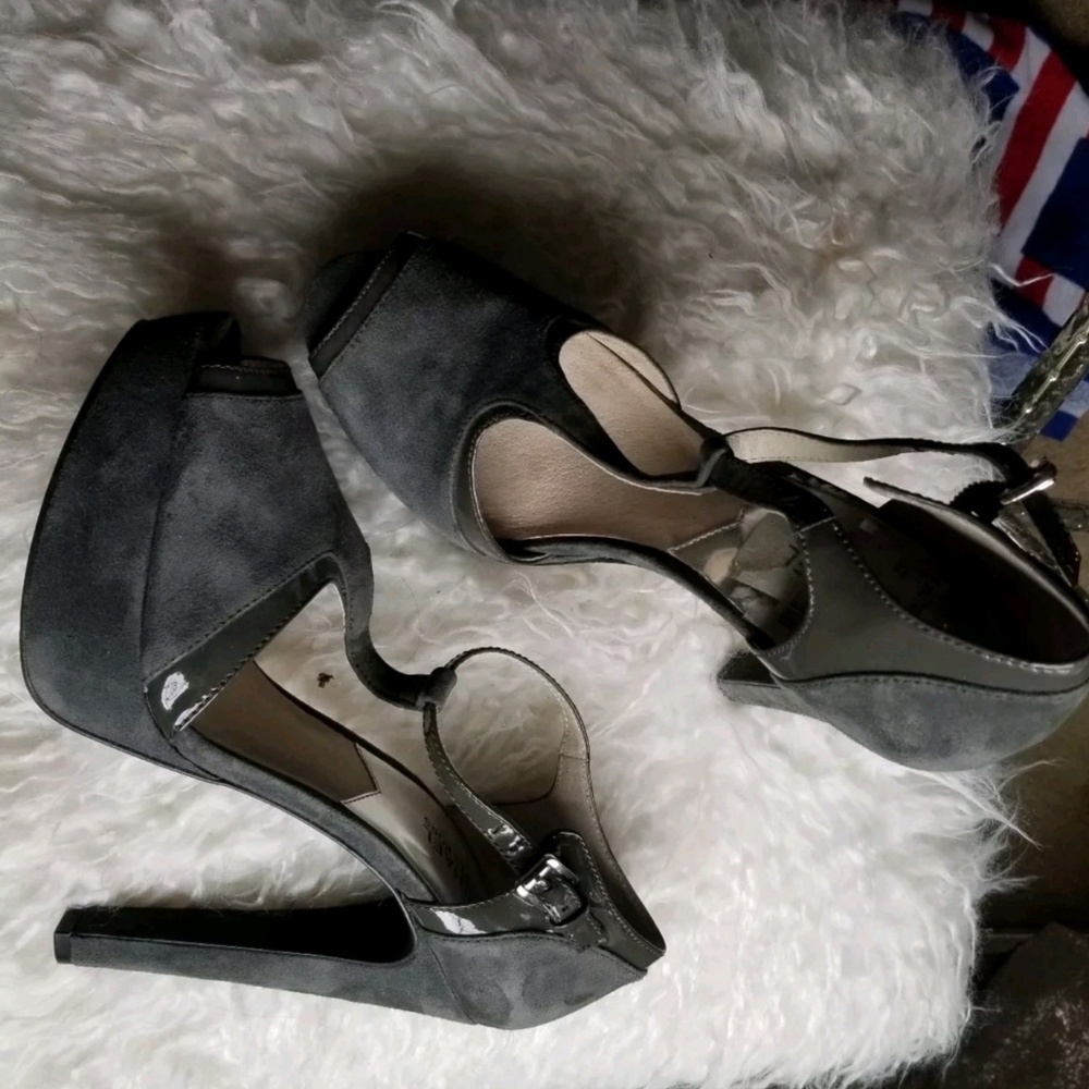 Grey peeptoe suede michael kors high heels